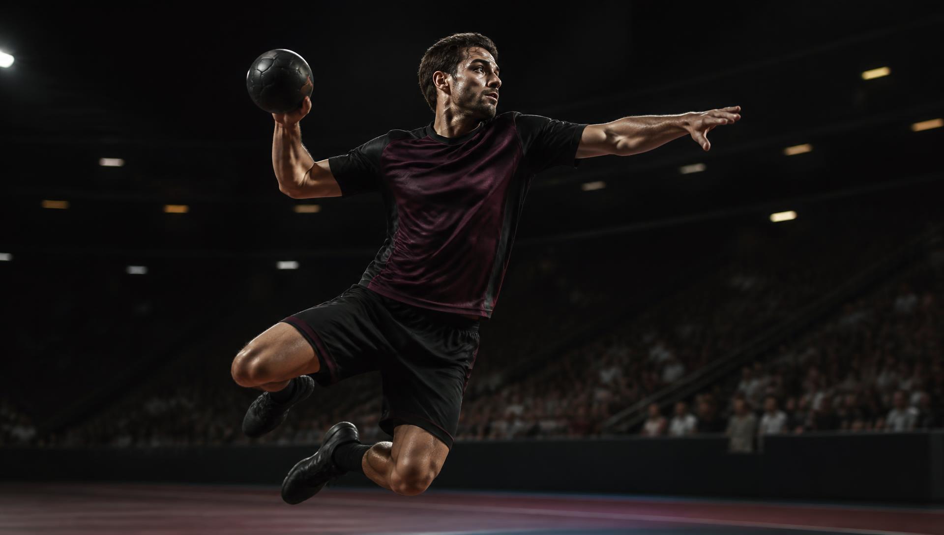 Professional handball player mid-air jump shot